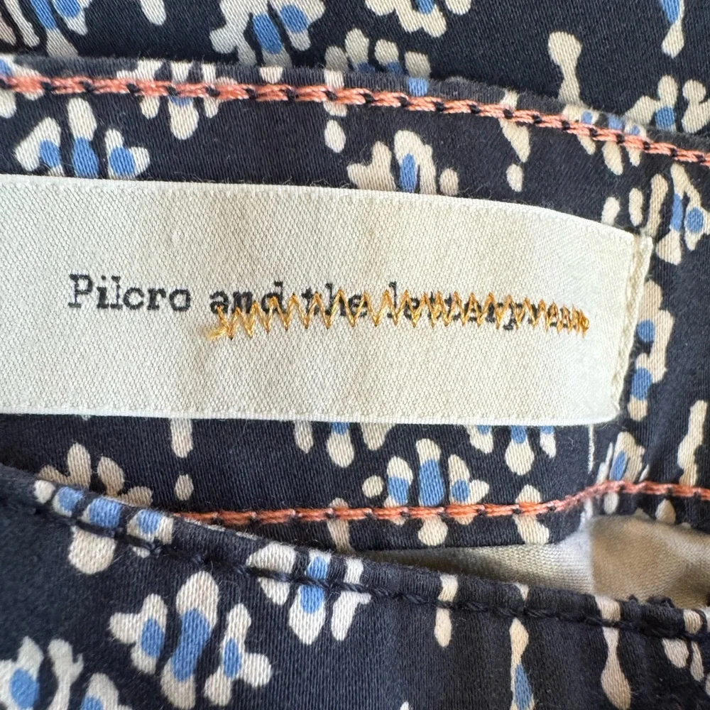 Anthropologie Pilcro Serif Skinny blue White Stretch Size 30 geometric ankle